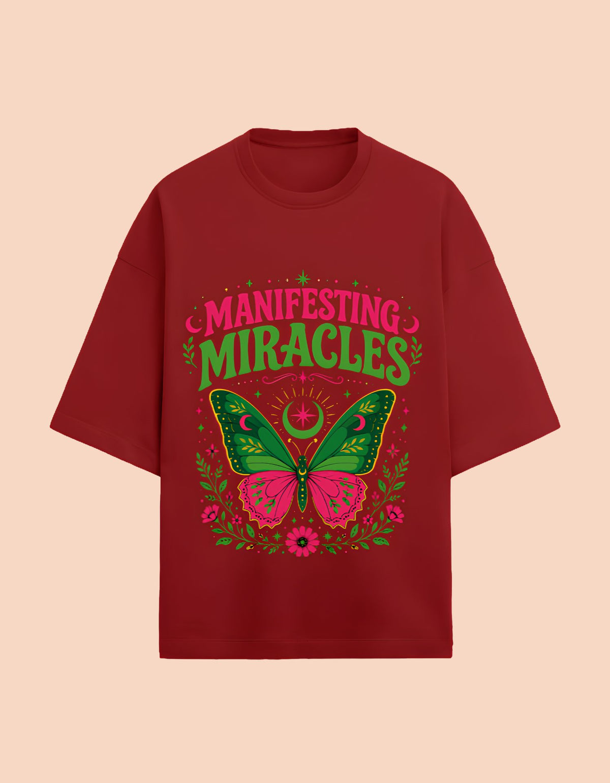Manifesting Miracles oversized Terry T-shirt Red front view