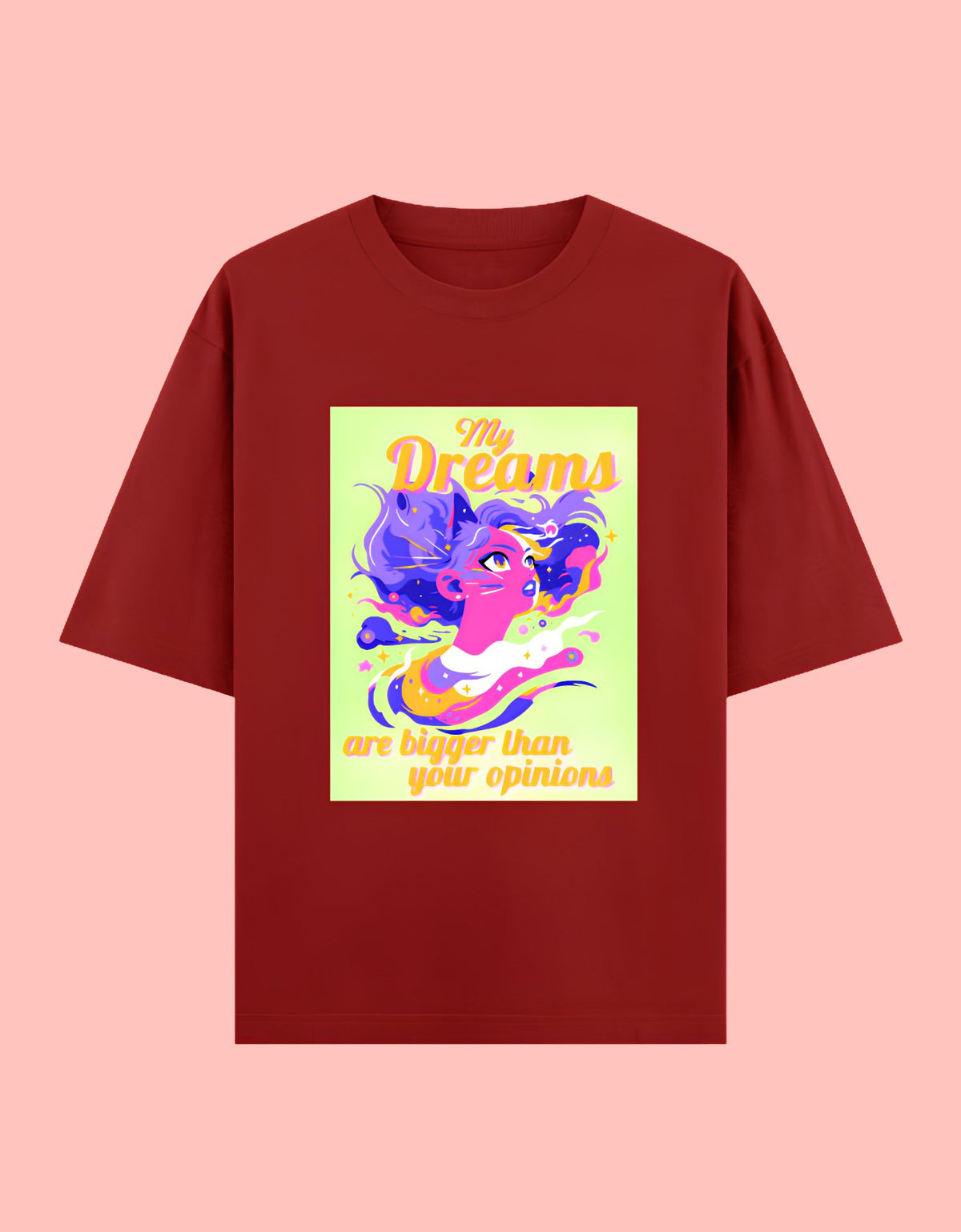 Dreams bigger than opinions oversized cotton T-shirt Red front view