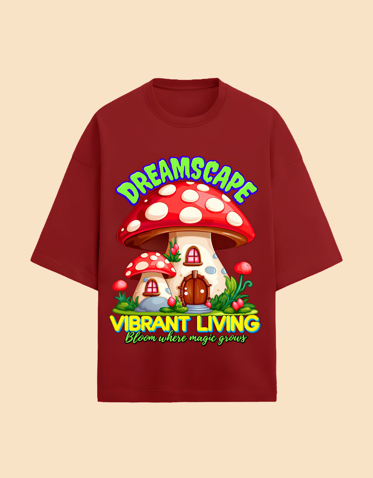 Dreamscape oversized Terry T-shirt  Red front view