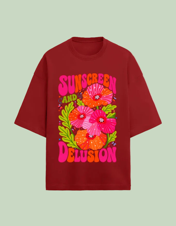 Sunscreen & Delusion oversized Terry T-shirt  Red front view