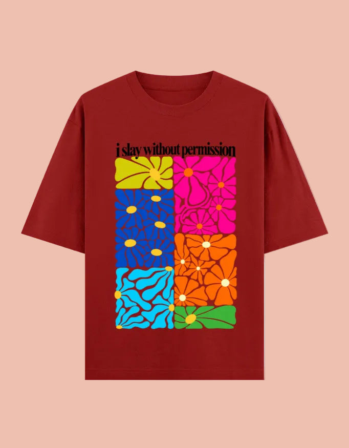 I Slay without permission oversized Terry T-shirt  Red front view