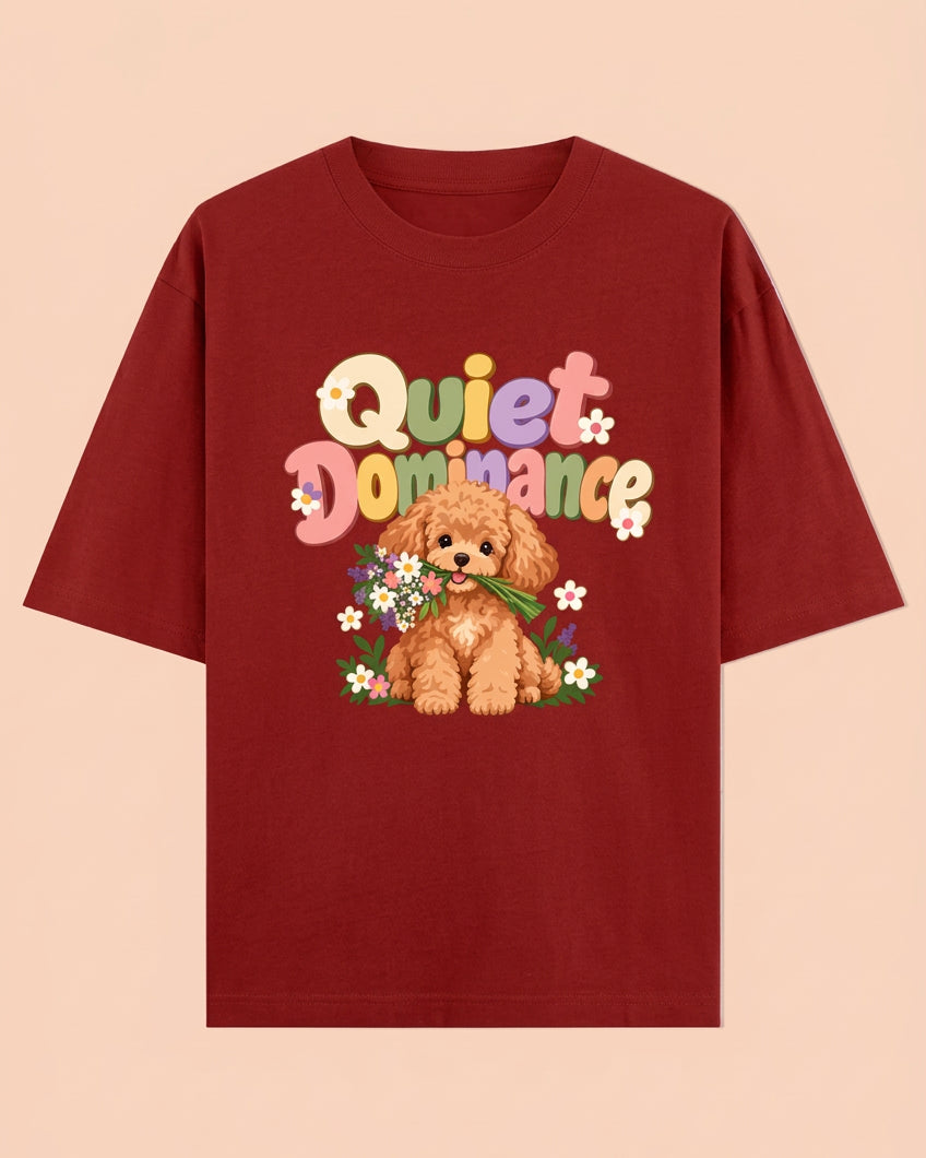 Poodle Flora Quite Dominance Unisex Oversized Cotton T-Shirt - Red