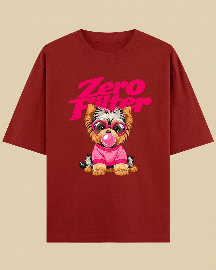 Zero Filter Pink Bubble Gum Unisex Oversized Cotton T-Shirt - Red