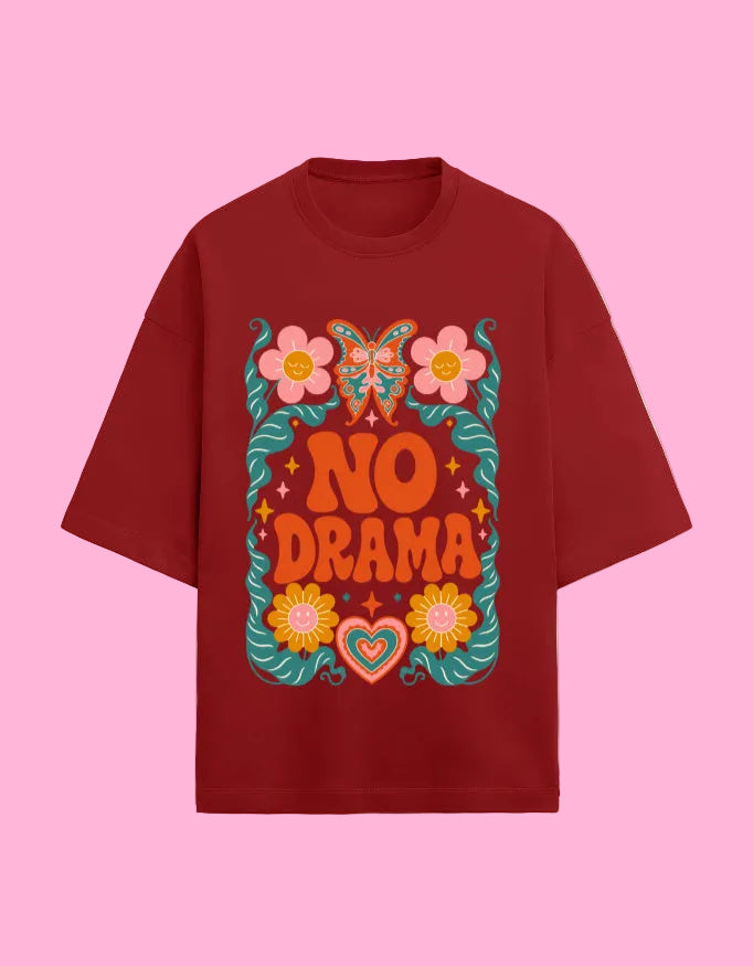 No Drama oversized Terry T-shirt Red front view
