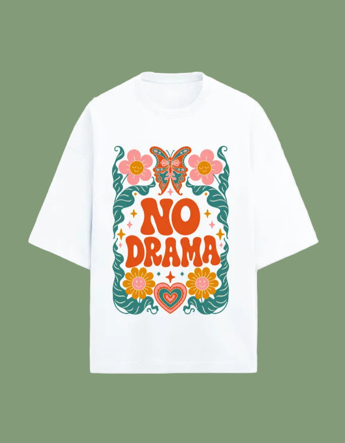 No Drama oversized Terry T-shirt white front view