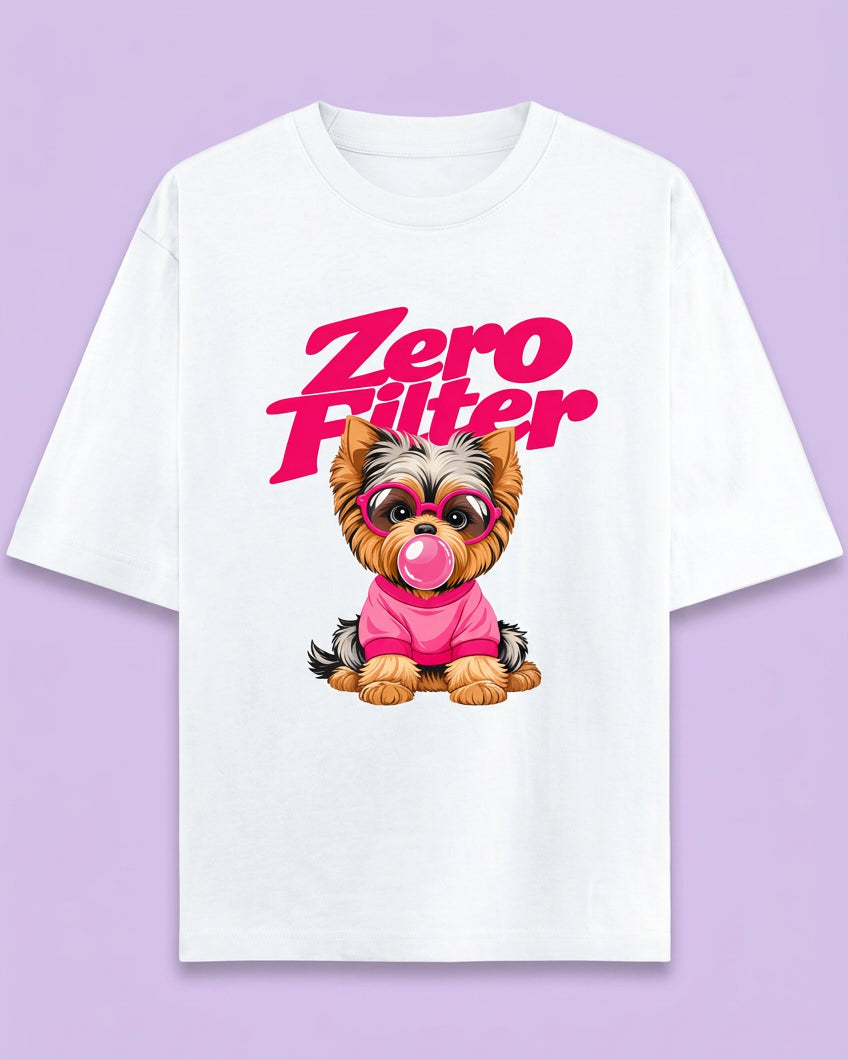 Zero Filter Pink Bubble Gum Unisex Oversized Cotton T-Shirt - White