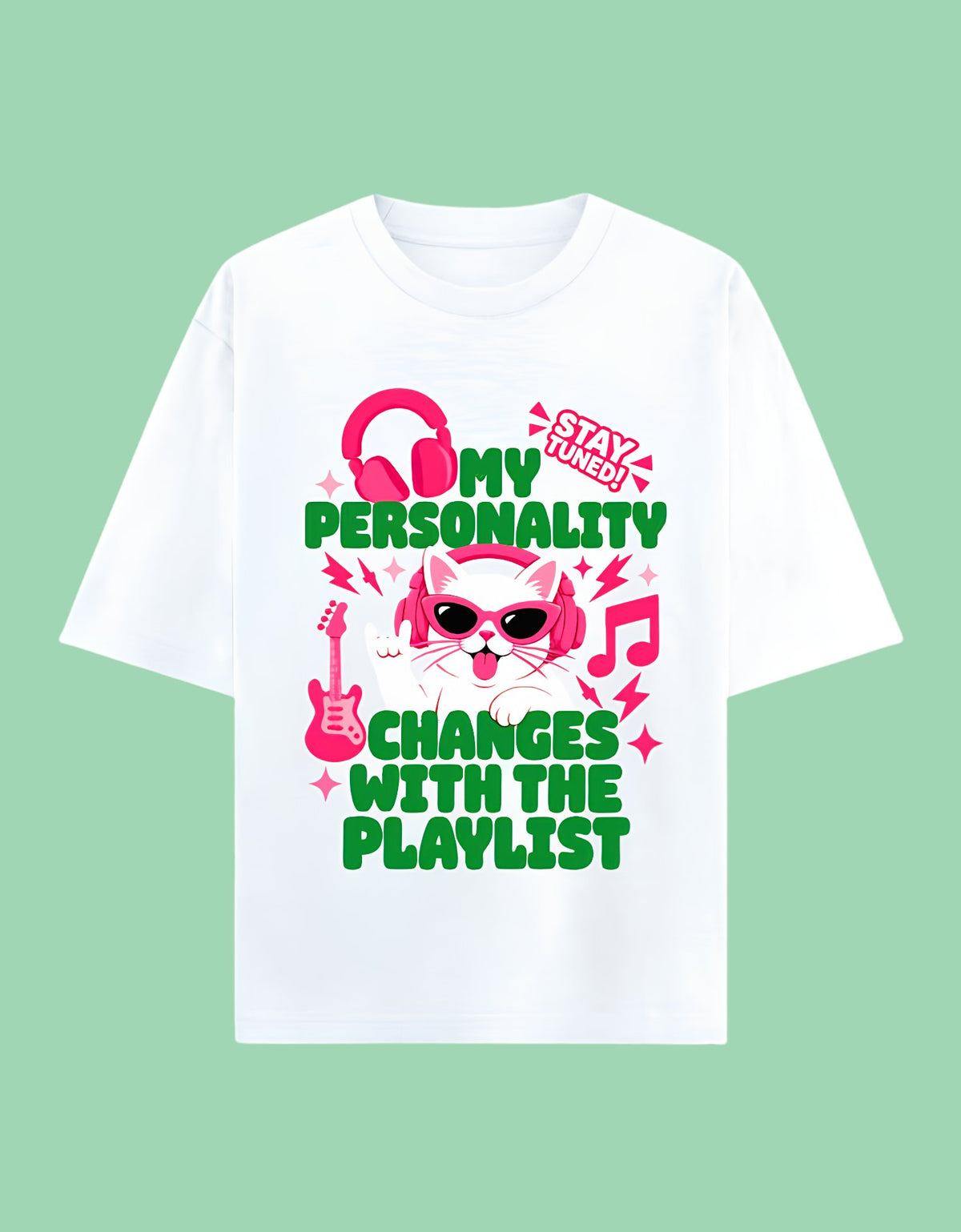 Personality changes with playlist oversized cotton T-shirt white front view
