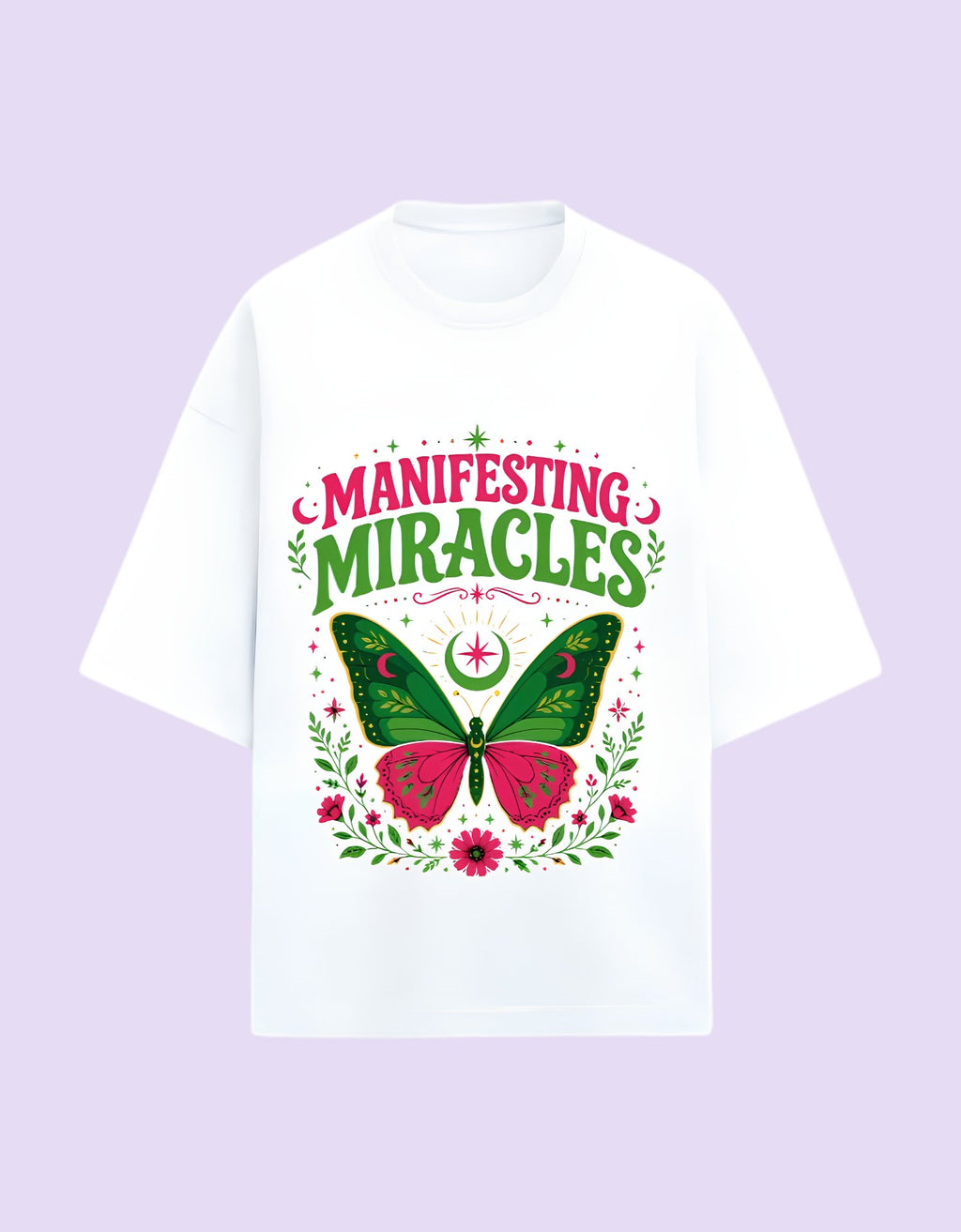 Manifesting Miracles oversized Terry T-shirt white front view