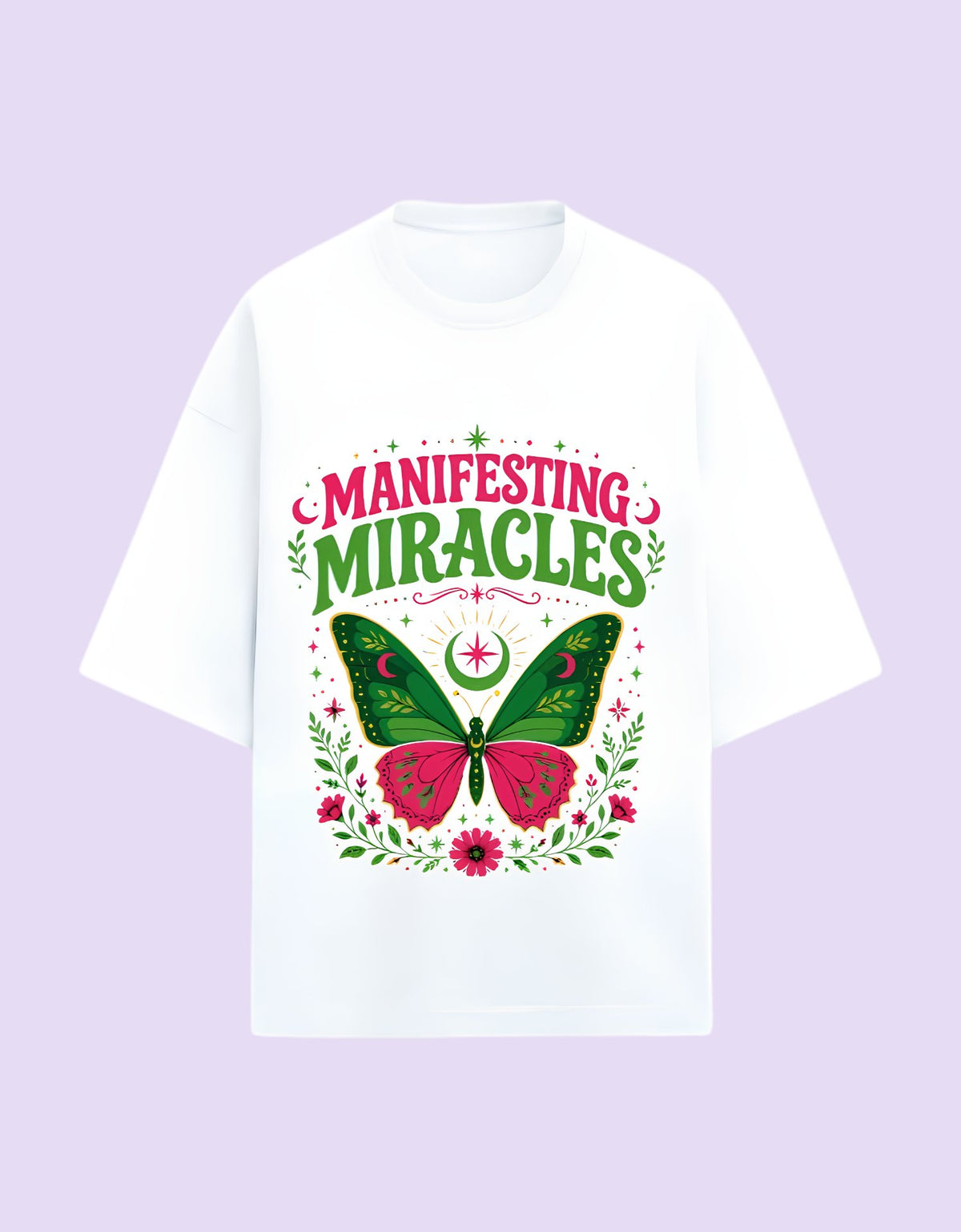 Manifesting Miracles oversized Terry T-shirt white front view