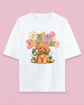 Poodle Flora Quite Dominance Unisex Oversized Cotton T-Shirt - white 
