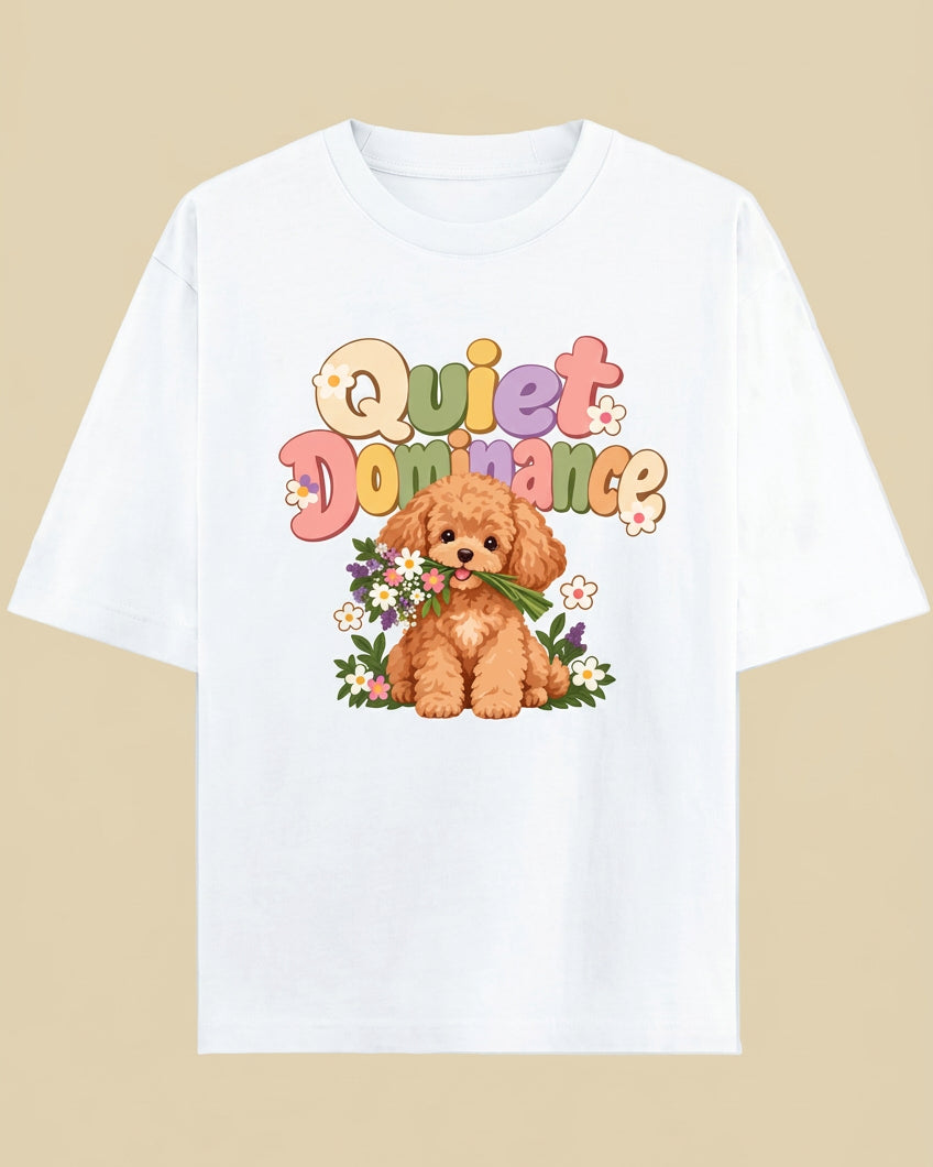 Poodle Flora Quite Dominance Unisex Oversized Cotton T-Shirt - White
