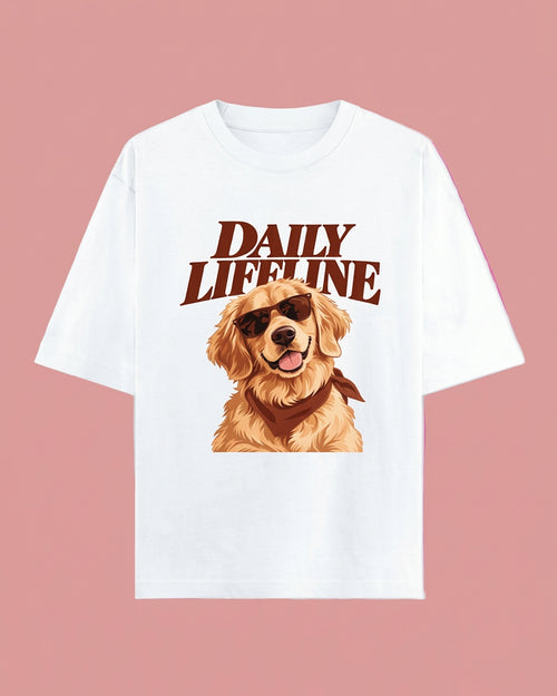 Daily Lifeline Golden Retriever Unisex Oversized Cotton T-Shirt - white 