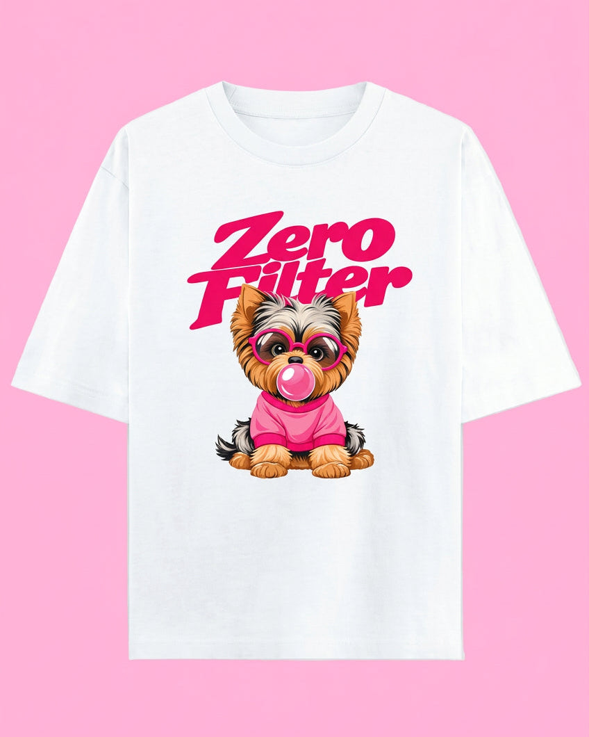 Zero Filter Pink Bubble Gum Unisex Oversized Cotton T-Shirt- white 
