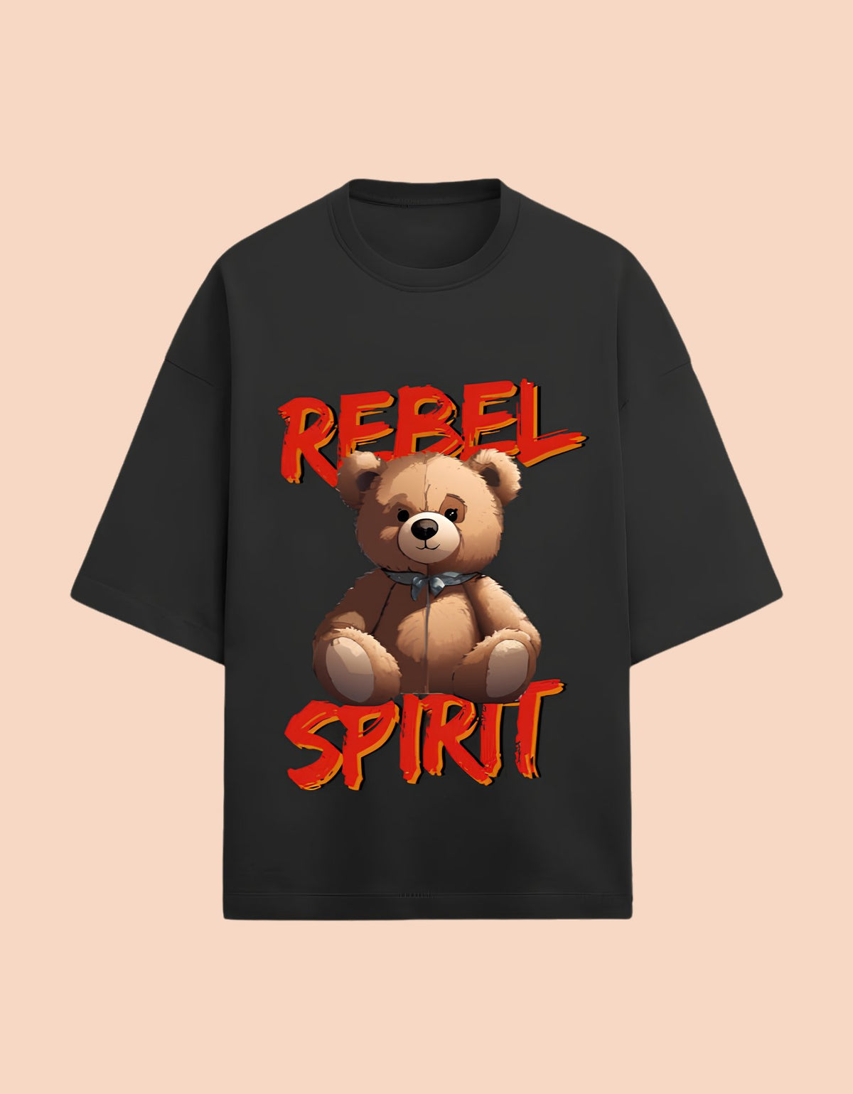 Rebel Spirit oversized Terry Tee black font view 