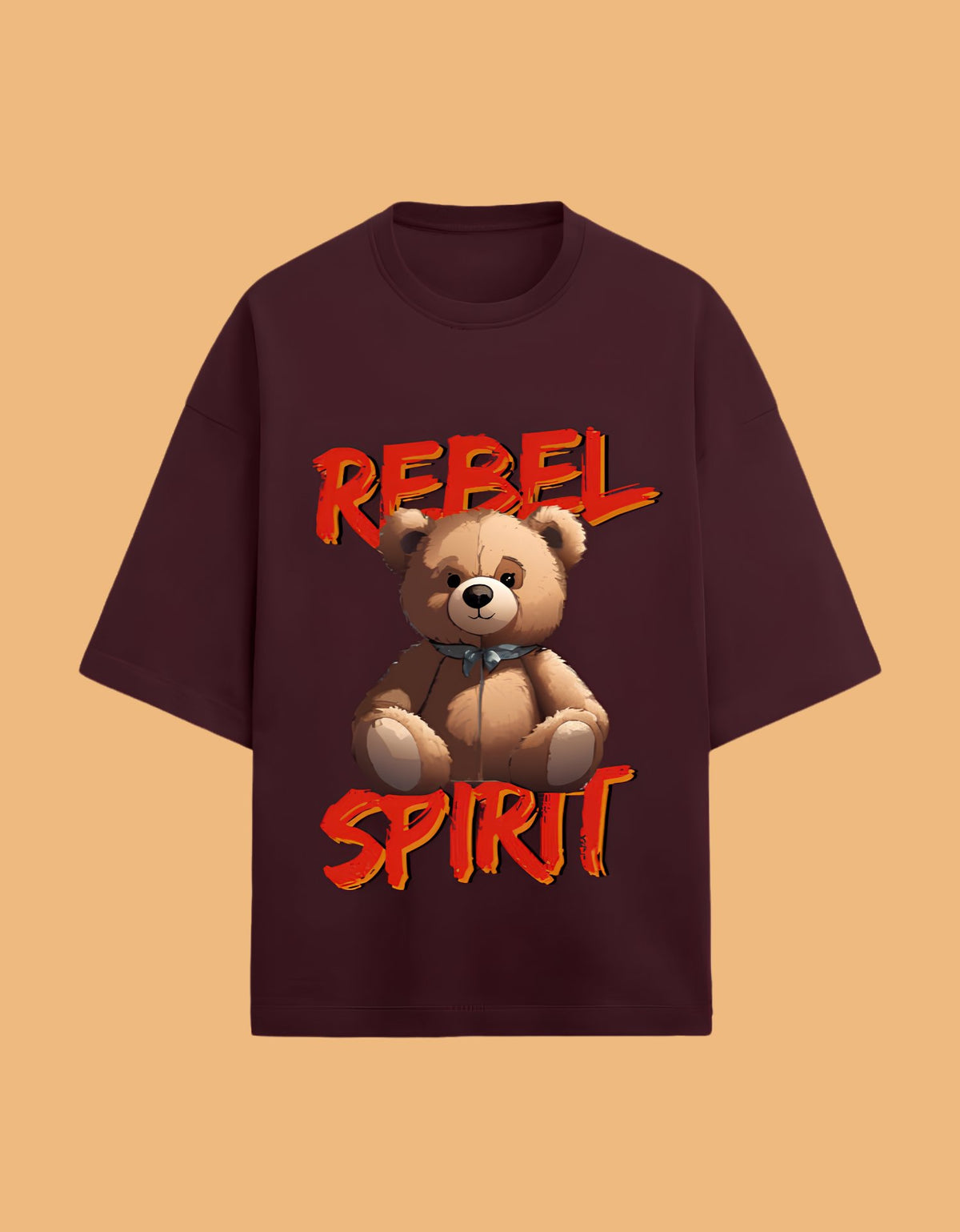 Rebel spirit oversized T-shirt Maroon front view