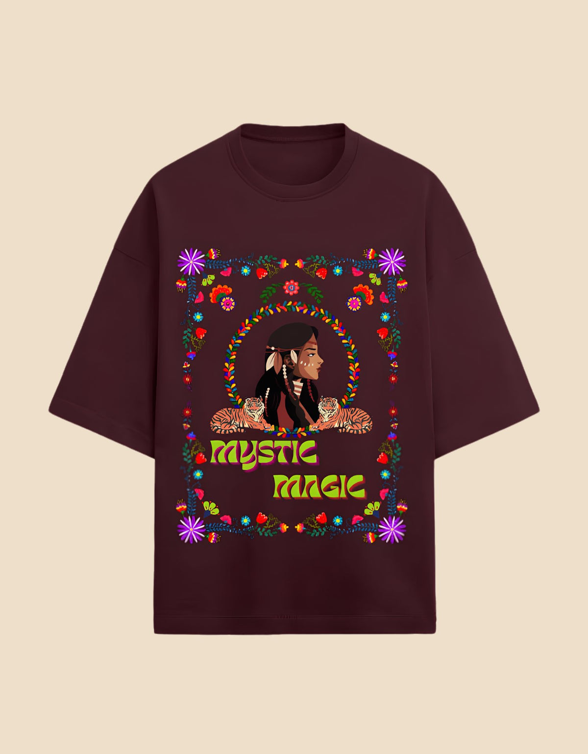 Mystic Magic oversized Terry T-shirt Maroon front view