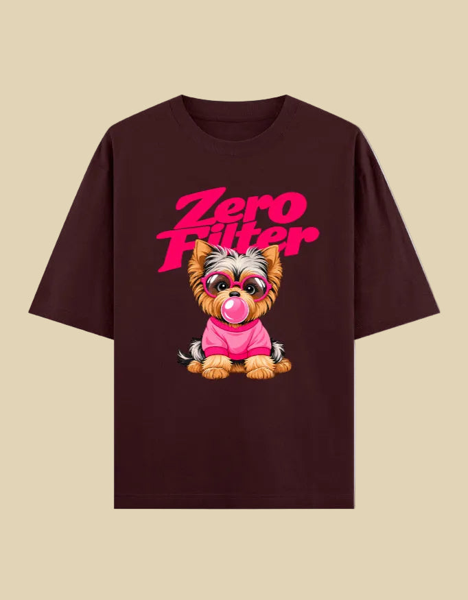 Zero Filter Pink Bubble Gum Unisex Oversized Cotton T-Shirt - Maroon