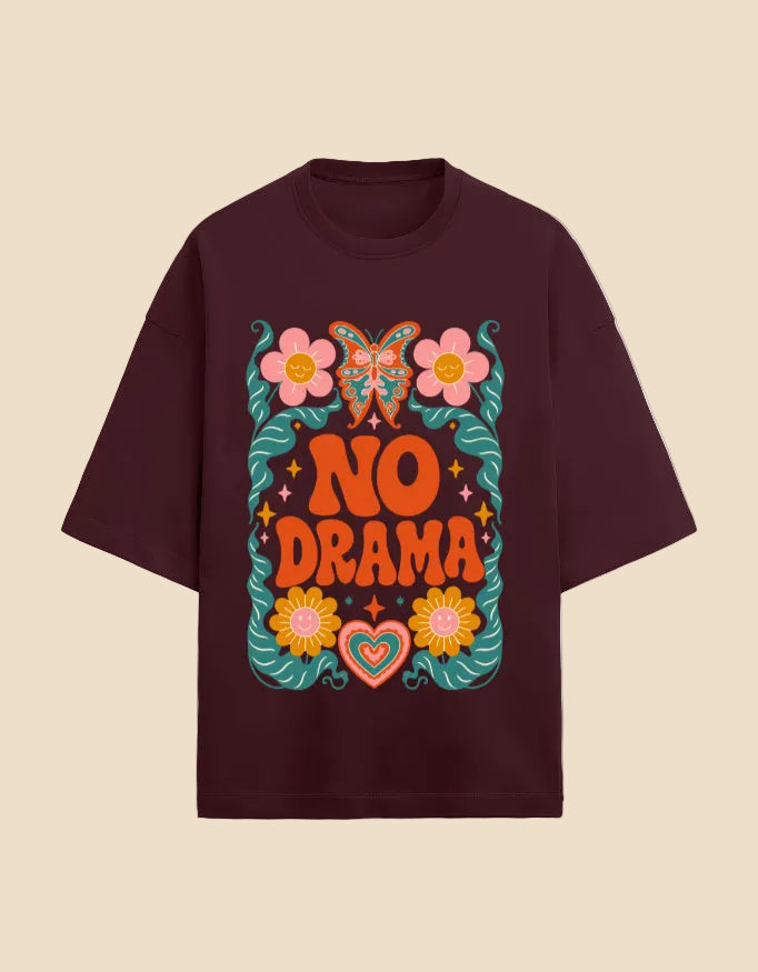 No Drama oversized Terry T-shirt Maroon front view