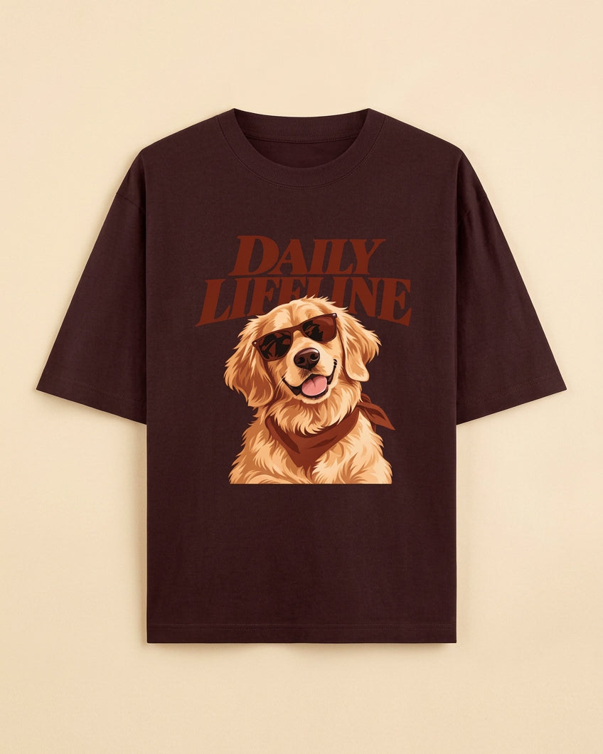 Daily Lifeline Golden Cool Retriever Unisex Oversized Cotton T-Shirt - maroon