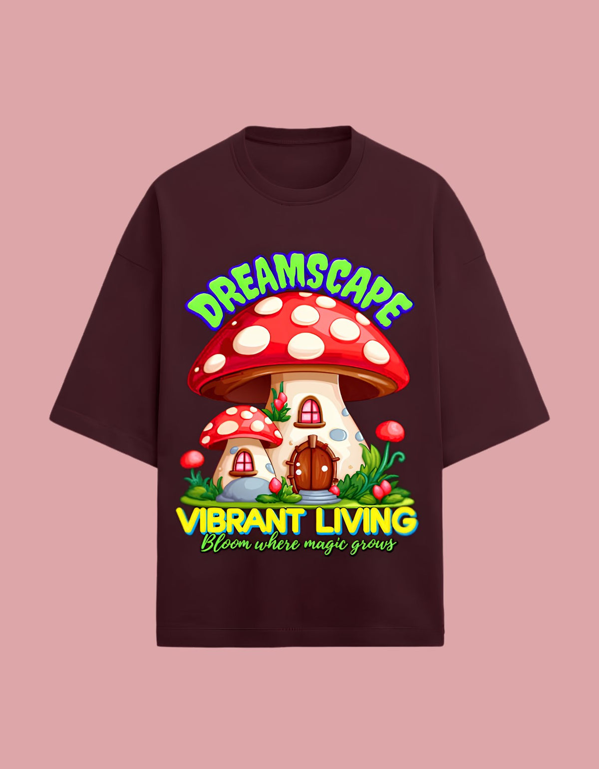 Dreamscape oversized Terry T-shirt  Maroon front view