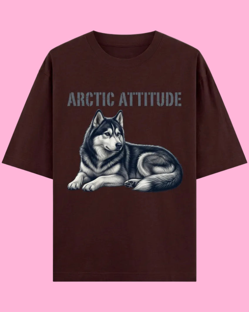 Arctic Attitude Unisex Oversized Cotton T-Shirt - maroon 