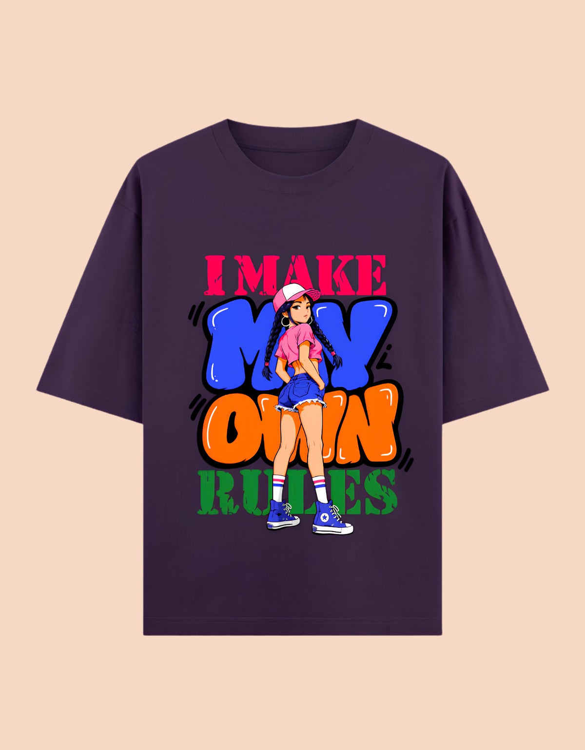 I Make My Own Rules oversized T-shirt Purple front view