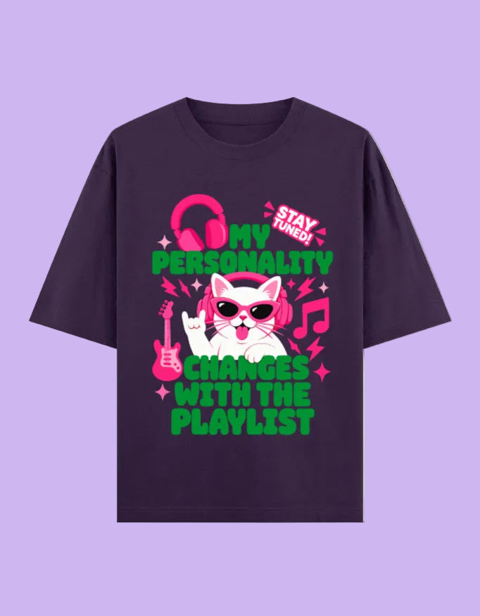 Personality changes with playlist oversized cotton T-shirt Purple front view