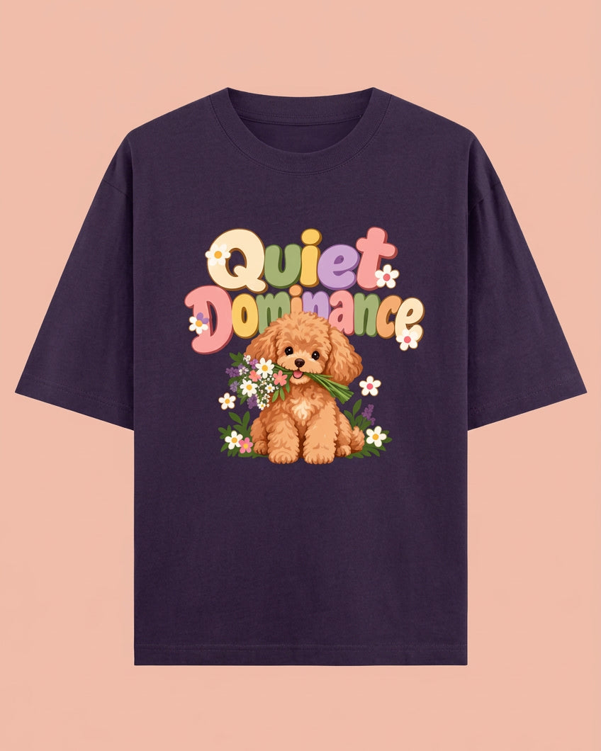 Poodle Flora Quite Dominance Unisex Oversized Cotton T-Shirt - purple