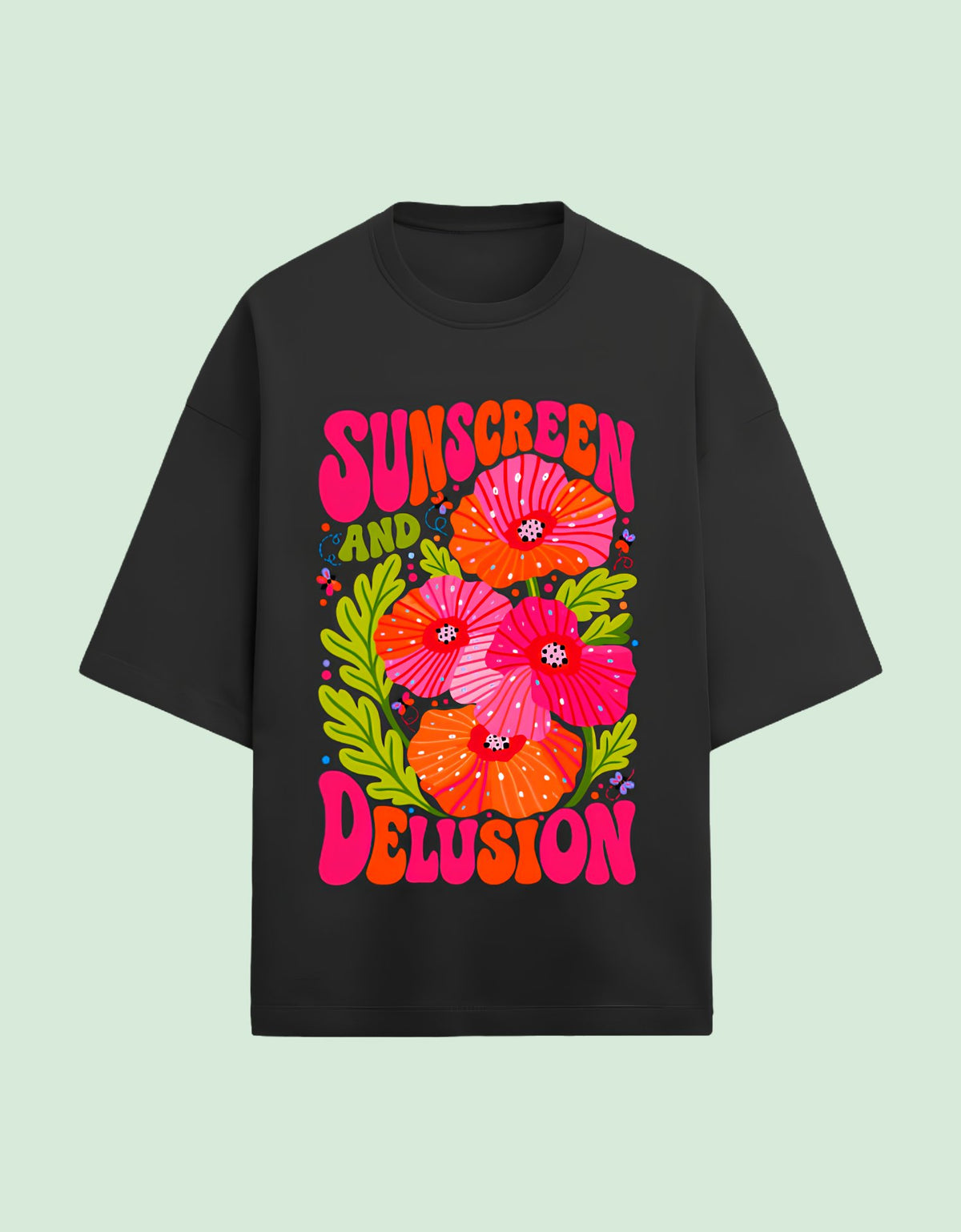 Sunscreen & Delusion oversized Terry T-shirt Black front view