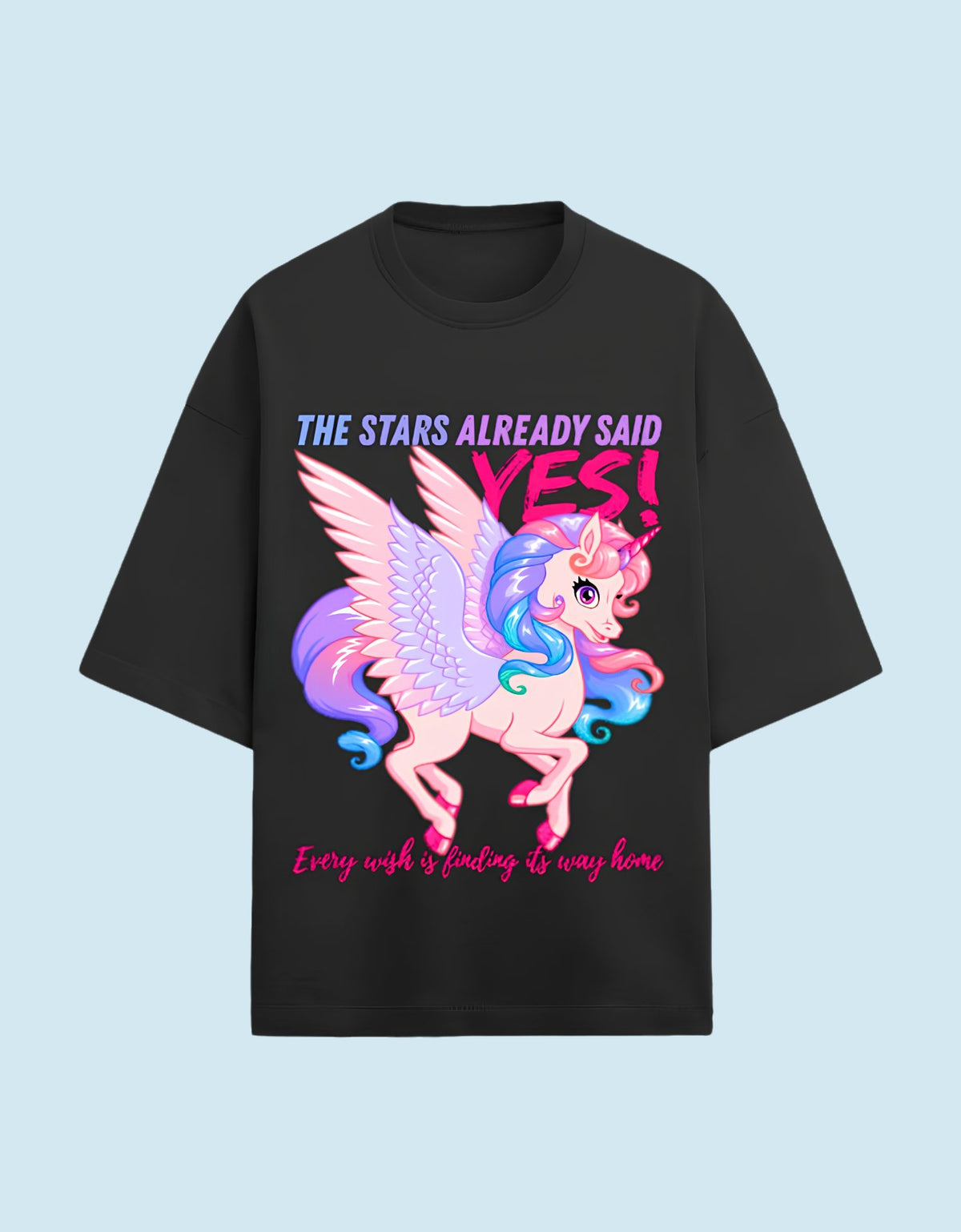 The stars said yes Oversized T-shirt Black front view 