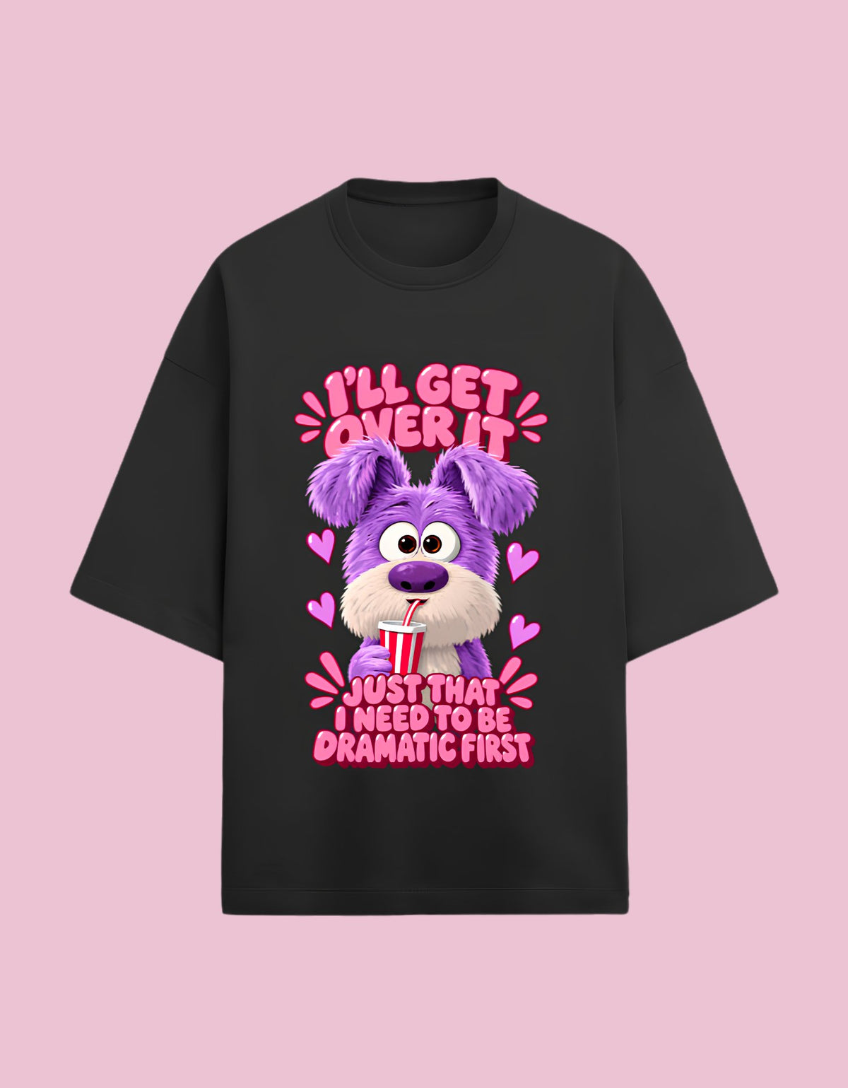 I'll get over it oversized Terry T-shirt Black front view