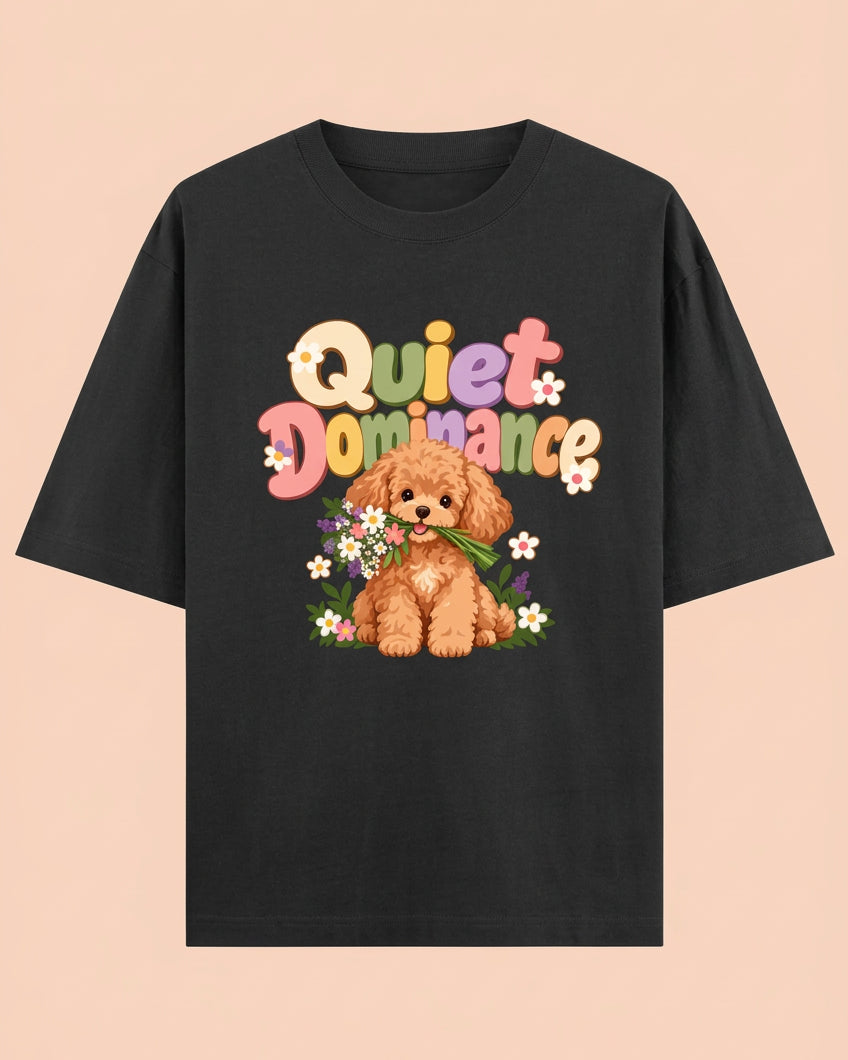 Poodle Flora Quite Dominance Unisex Oversized Cotton T-Shirt - Black 