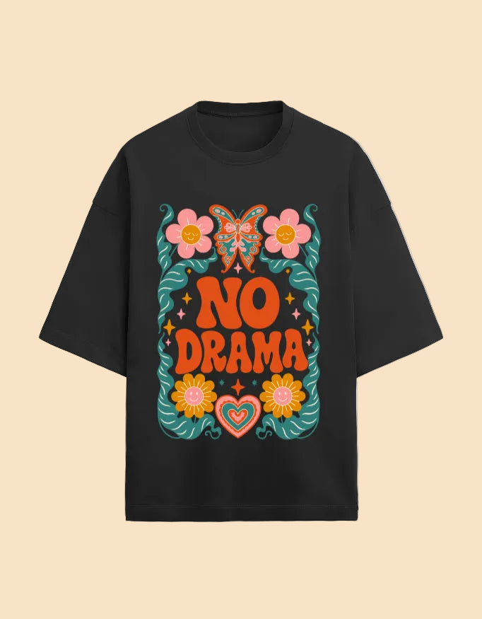 No Drama oversized Terry T-shirt Black front view