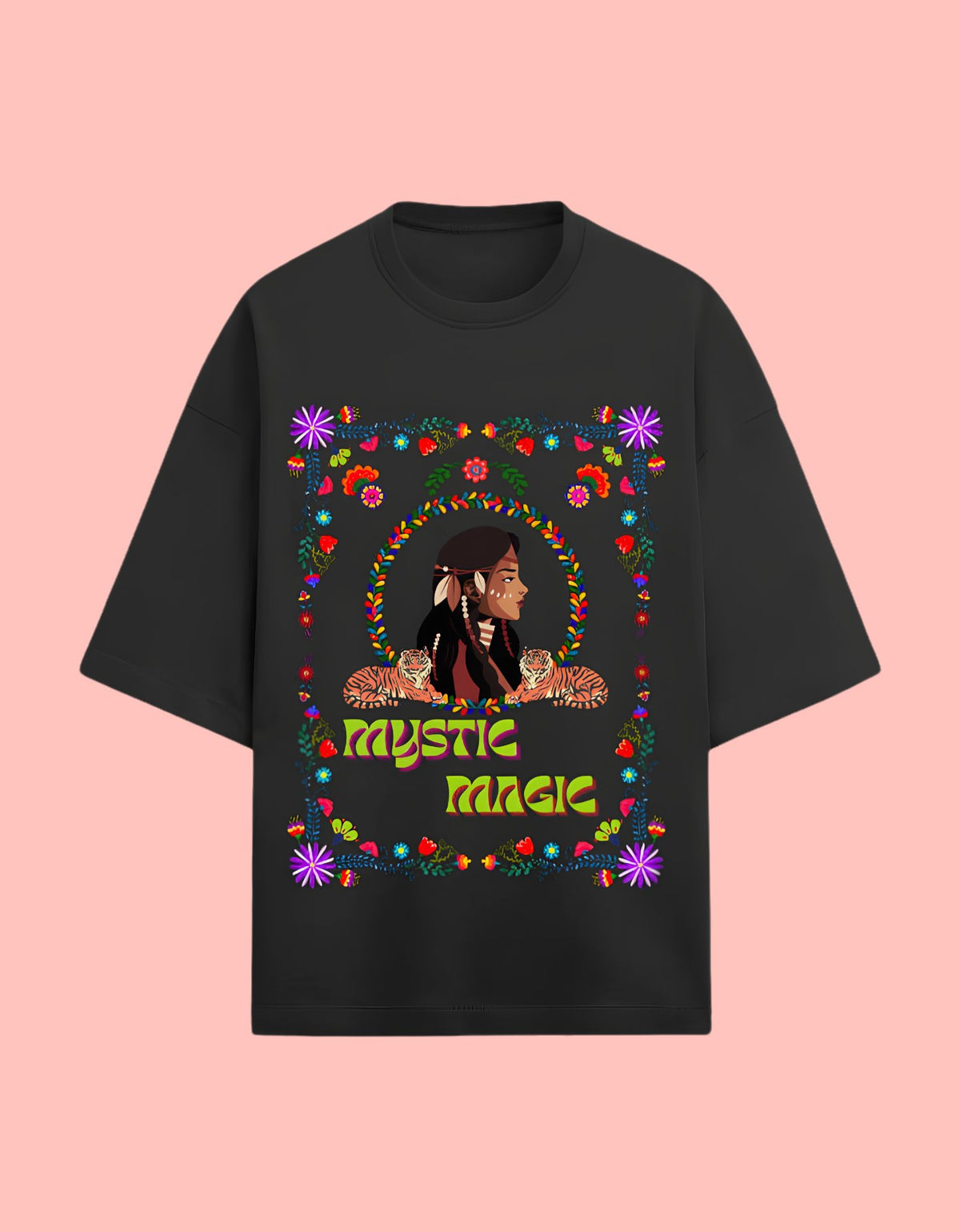 Mystic Magic oversized Terry T-shirt Black front view