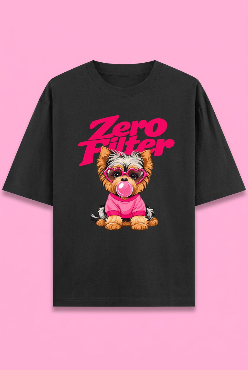 Zero Filter Pink Bubble Gum Unisex Oversized Cotton T-Shirt- Black 
