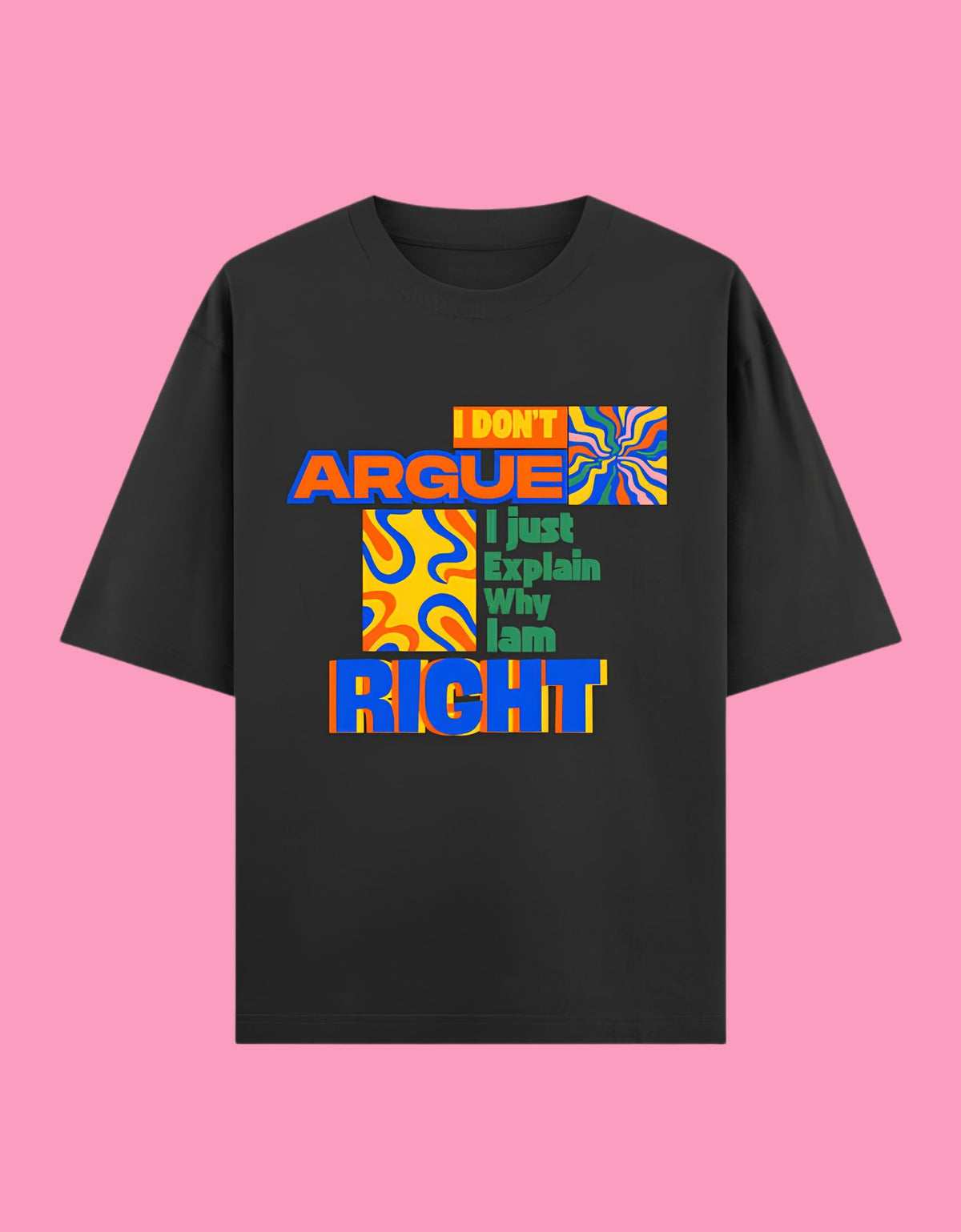 I just explain why am right oversized cotton T-shirt Black front view
