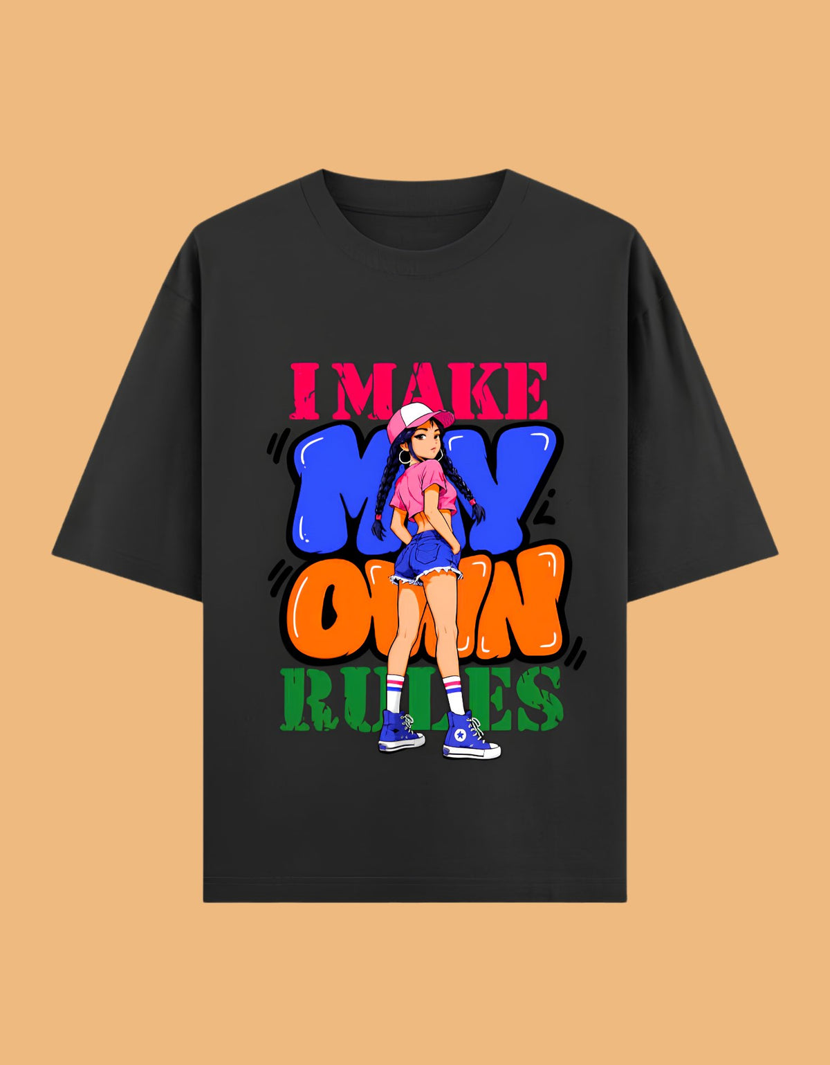 I Make My Own Rules oversized T-shirt Black front view