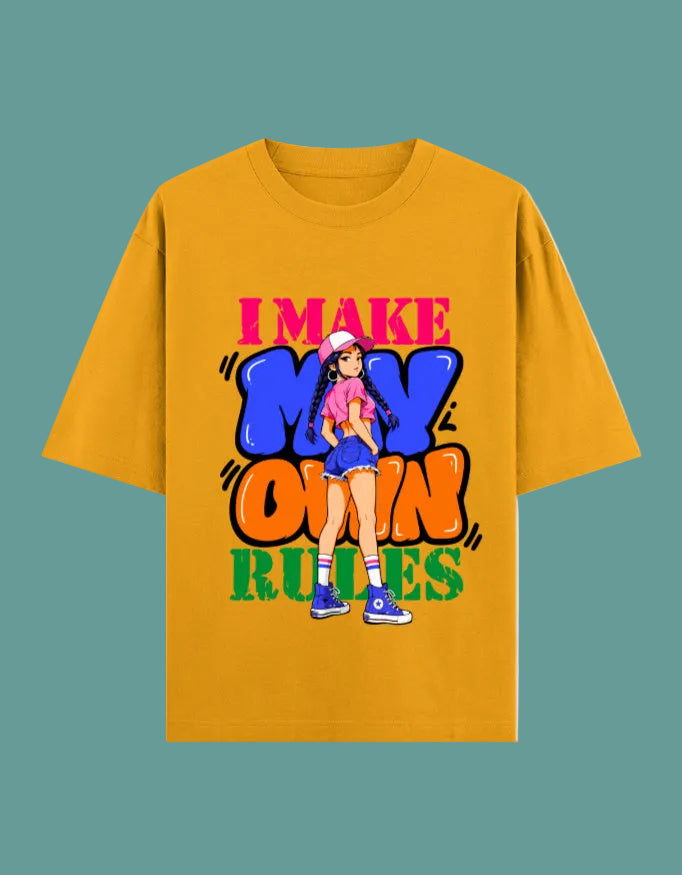 I Make My Own Rules oversized T-shirt Golden Yellow front view