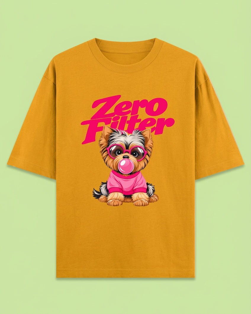Zero Filter Pink Bubble Gum Unisex Oversized Cotton T-Shirt - Golden Yellow 