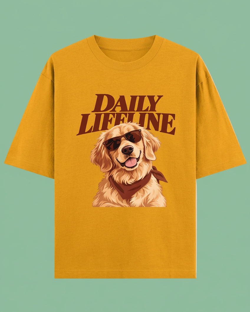 Daily Lifeline Golden Retriever Unisex Oversized Cotton T-Shirt - golden yellow