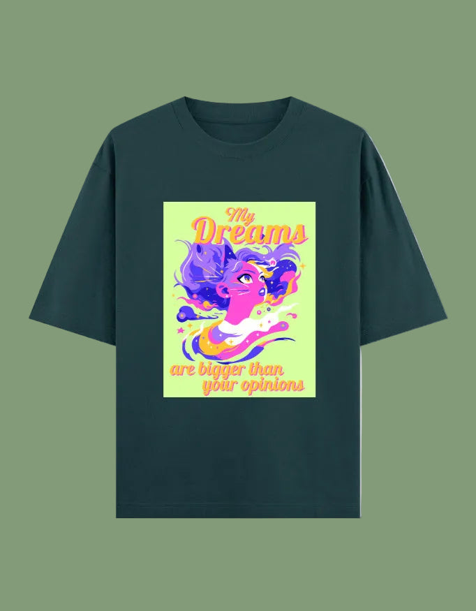 Dreams bigger than opinions oversized cotton T-shirt Petrol Blue front view