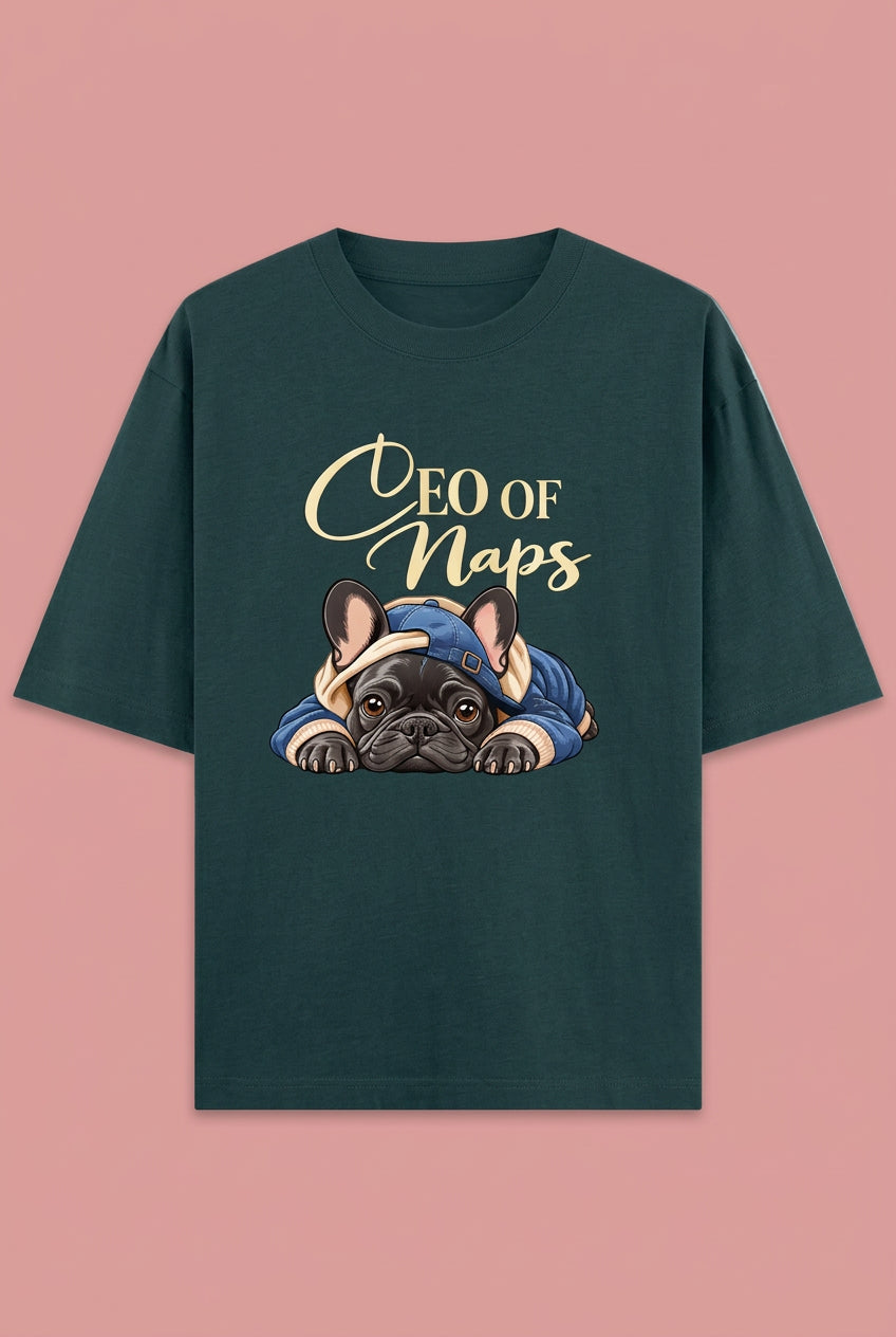 CEO of Naps  Oversized Cotton T-shirt - Petrol Blue