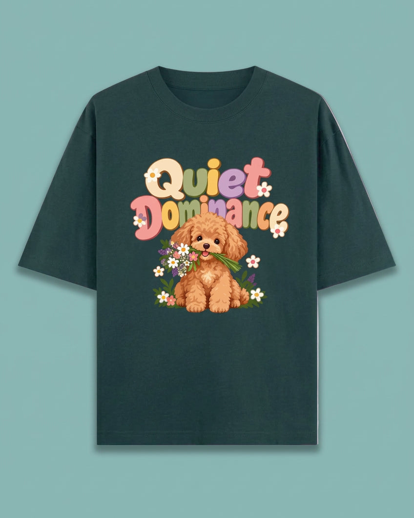 Poodle Flora Quite Dominance Unisex Oversized Cotton T-Shirt - petrol blue 