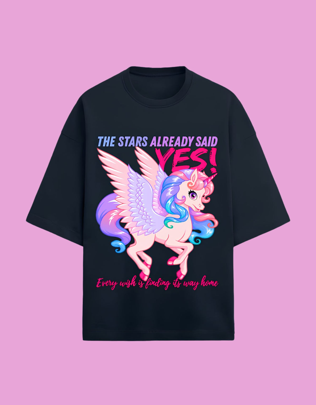 The stars said yes Oversized T-shirt Navy Blue front view 