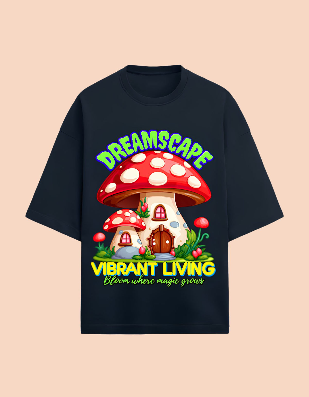 Dreamscape oversized Terry T-shirt  Navy Blue front view