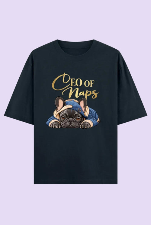 CEO of Naps  Oversized Cotton T-shirt - Navy Blue 