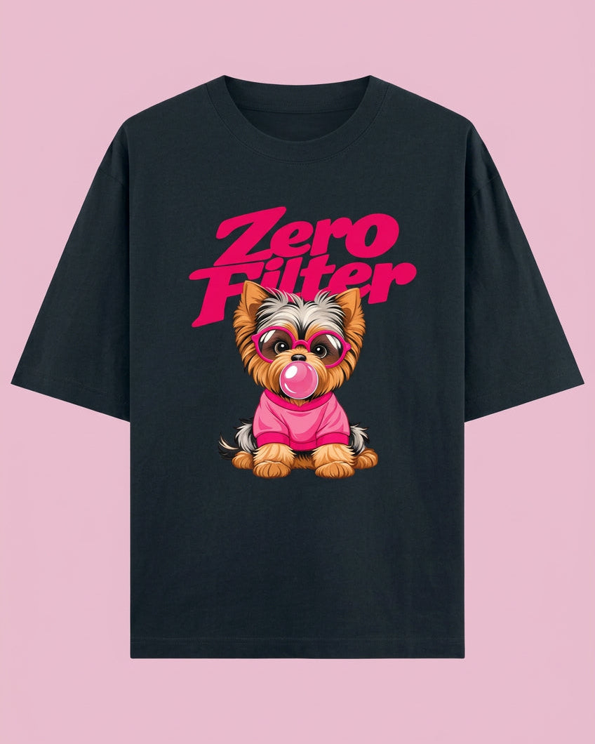 Zero Filter Pink Bubble Gum Unisex Oversized Cotton T-Shirt - Navy Blue 