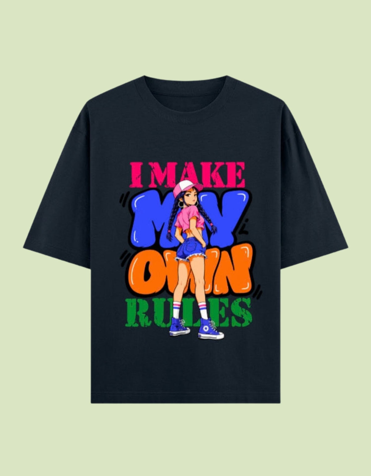 I Make My Own Rules oversized T-shirt Navy Blue front view