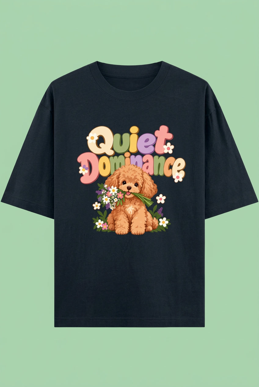 Poodle Flora Quite Dominance Unisex Oversized Cotton T-Shirt - Navy blue