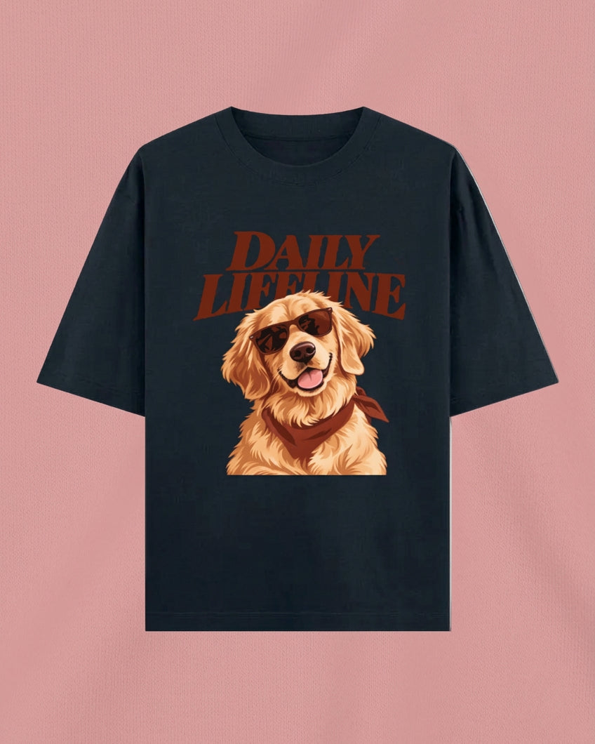 Daily Lifeline Golden Cool Retriever Unisex Oversized Cotton T-Shirt